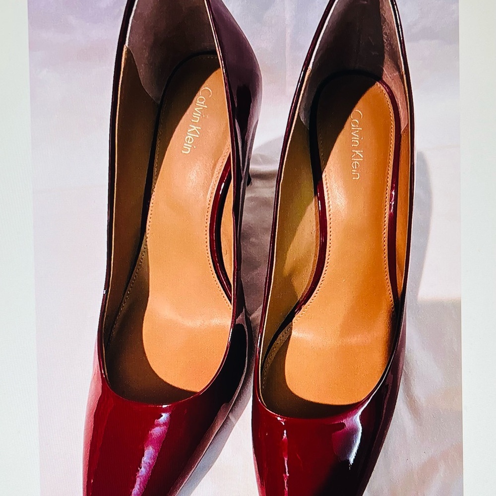 Calvin Klein Patent Leather Burgundy Pointed Toes. Pre-owned